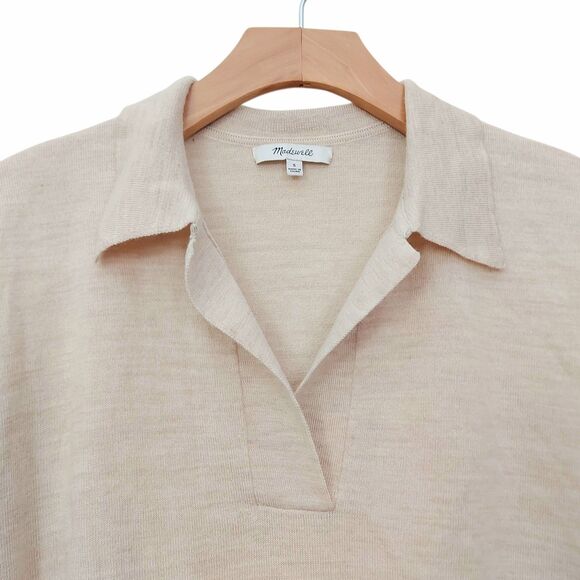 Madewell Polo Sweater Womens Small Beige 100% Merino Wool Knit Pullover Casual - Picture 2 of 10